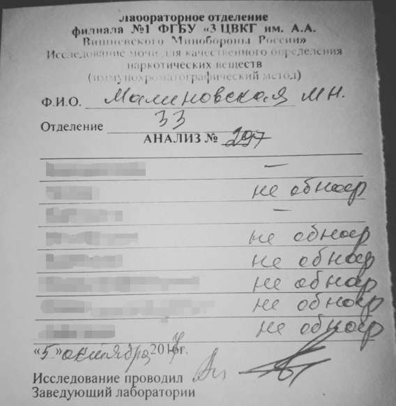 Малиновская опубликовала результаты своих анализов