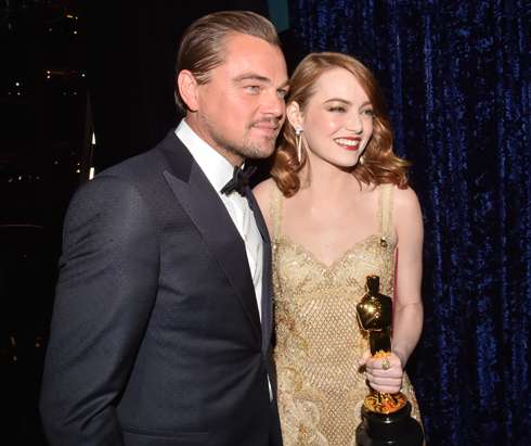 Леонардо Ди Каприо на премии Оскар с Эммой Стоун