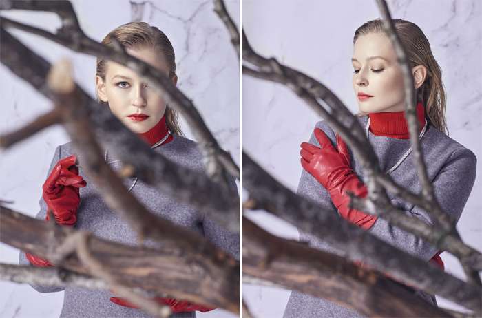 Платье, PE FOR GIRLS; водолазка, GUCCI; перчатки, MANOKHI; колье, MERCURY