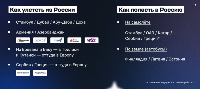 Памятки с альтернативными маршрутами для тех, кто хочет попасть в Россию или уехать из нее