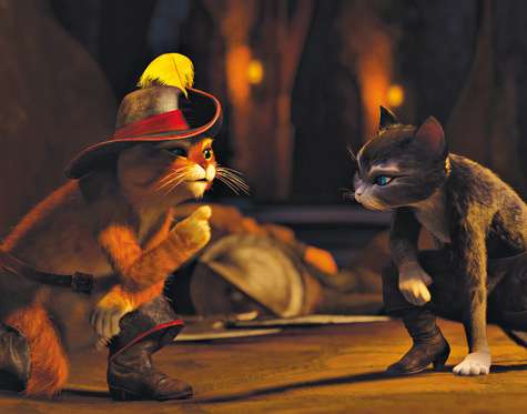 Действие мультфильма «Кот в сапогах 3D» разворачивается до того, как Кот познакомился со Шрэком и Ослом. По сюжету, Кот вместе с новыми знакомыми Киской Мягколапкой и Шалтаем-Болтаем отправляется на поиски золотых яиц, обладание которыми дает некую силу.