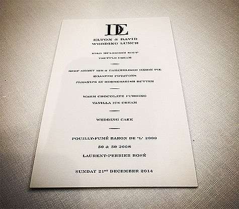 Меню свадьбы Элтона Джона и Дэвила Ферниша. Фото: Instagram.com/eltonjohn.