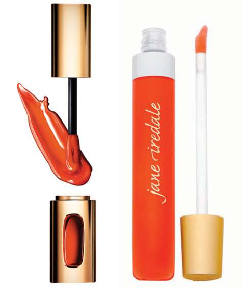 Лаковая помада L’Extraordinaire by Color Riche, Tangerine Sonate 204, L’Oreal Paris; блеск для губ Pure Gloss Tangerine, Jane Iredale. Фото: материалы пресс-служб.