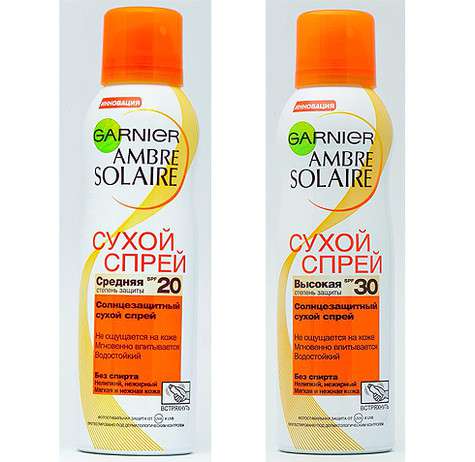 Сухие спреи (средняя и высокая степень защиты) Garnier Ambre Solaire. Фото: материалы пресс-служб.
