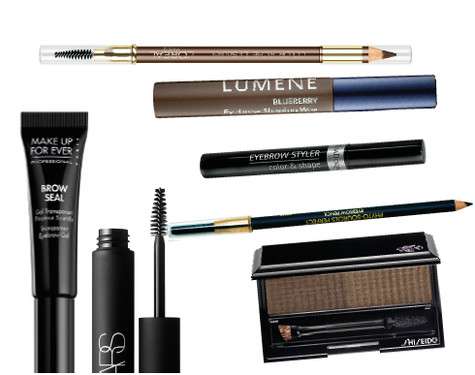Тени для бровей, SHISEIDO; карандаш для бровей, SISLEY.; карандаш для бровей с щеткой, L’OREAL PARIS; карандаш для бровей, SISLEY; карандаш для бровей, MAKE UP FOR EVER; фиксирующий воск с тоном, Lumene; стайлер для бровей, ISADORA; прозрачный гель для бр