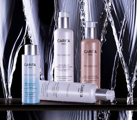 Антивозрастная гамма средств для очищения и снятия макияжа Progressif (двухфазное средство для снятия макияжа, сливки для снятия макияжа, лосьон, масло-мусс с экстрактом киви), Carita. Фото: материалы пресс-служб.