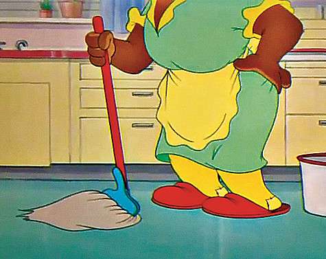 Хозяйка Тома — Мамочка-Два-Тапочка. Кадр из мультфильма «Том и Джерри».