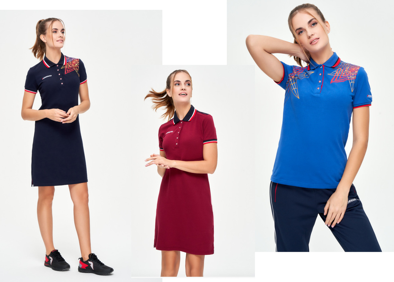 Платья-поло и футболки из ткани пике у российского бренда Forward