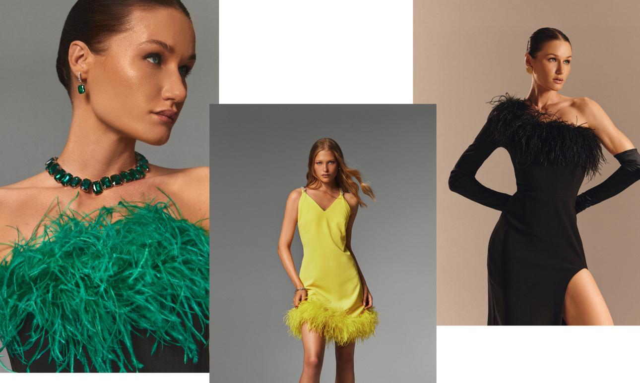 В нарядах российского бренда ALine перья присутствуют в самых неожиданных вариантах