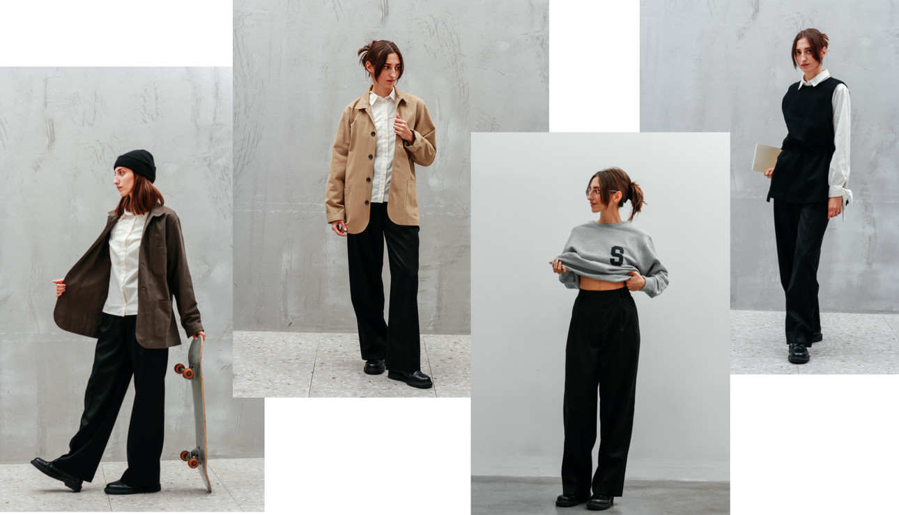 Базовые черные брюки, которые мы нашли у российского бренда Street Pie, сочетаются с самой различной верхней одеждой