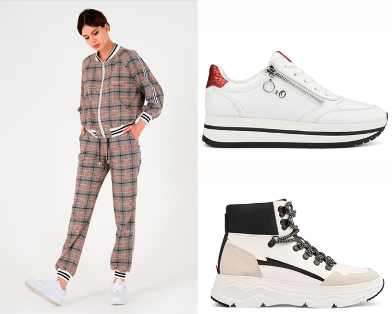 Трендовый принт 2020 года – клетка. На фото: костюм CHARISMA и кроссовки s. Oliver Shoes