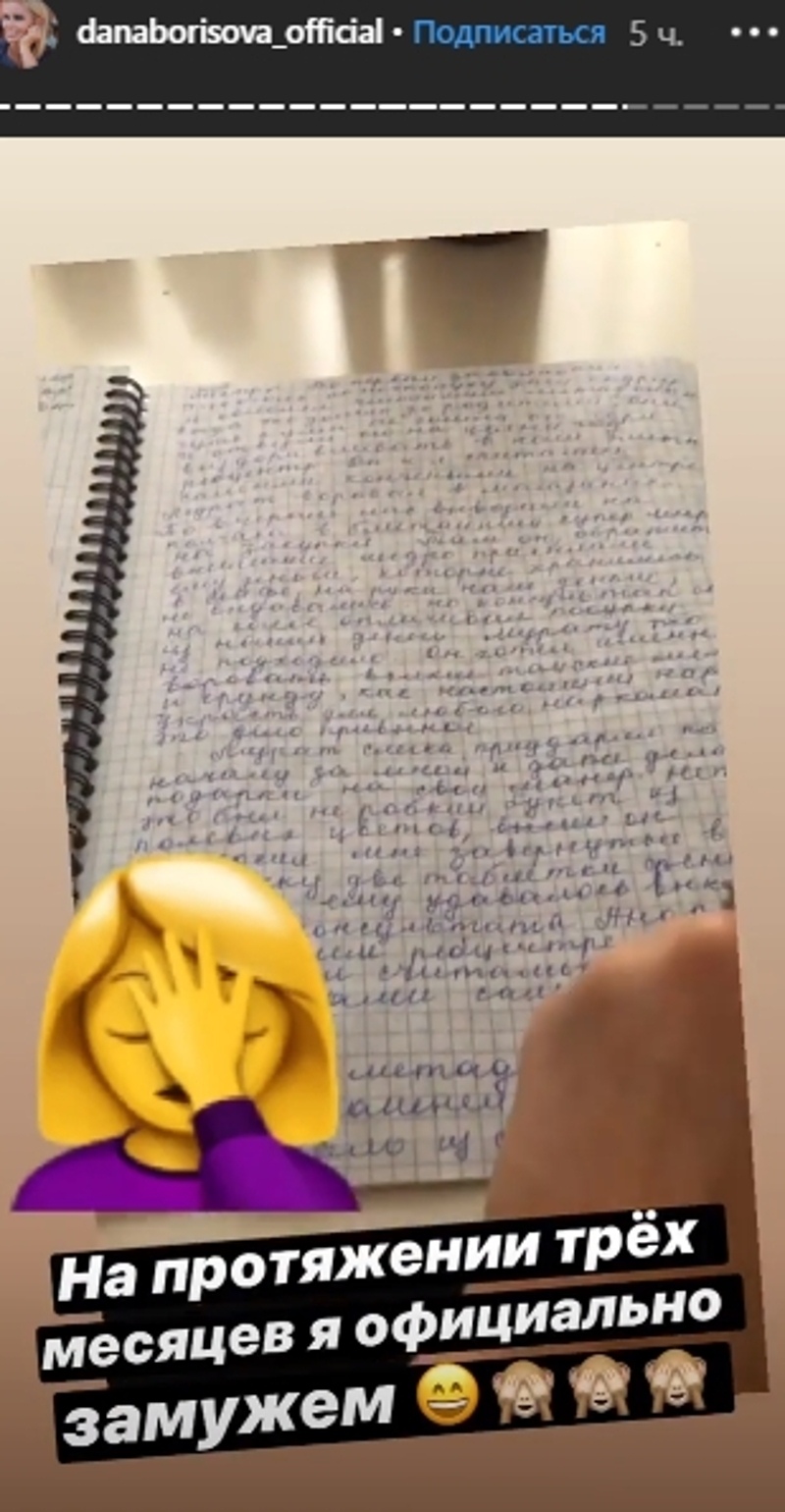Борисова показала в сторис рукописный вариант рассказа о зависимом избраннике