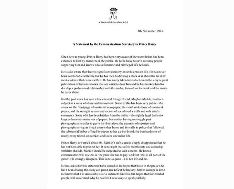 Принц Гарри выступил с официальным заявлением