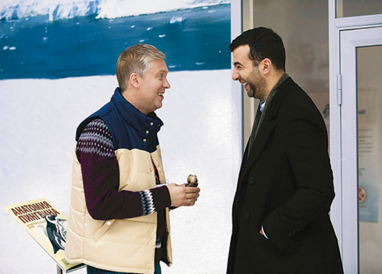 Сергей Светлаков и Иван Ургант на съемках комедии «Елки-5»