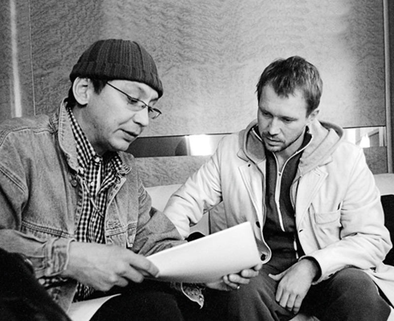 С Евгением Мироновым на съемочной площадке триллера «Побег»