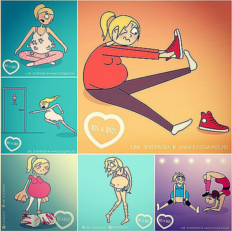 Юлия Костюшкина опубликовала коллаж из картинок, на которых показано, с какими трудностями сталкиваются беременные. Фото: Instagram.com/karapylka.