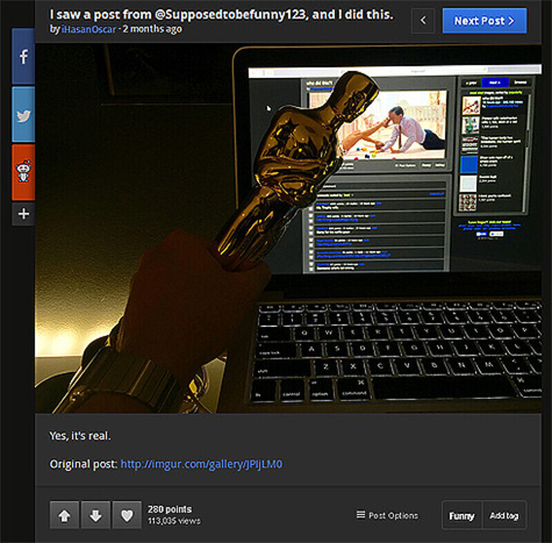 Первый пост загадочного «У меня есть Оскар». Фото: Imgur.com.