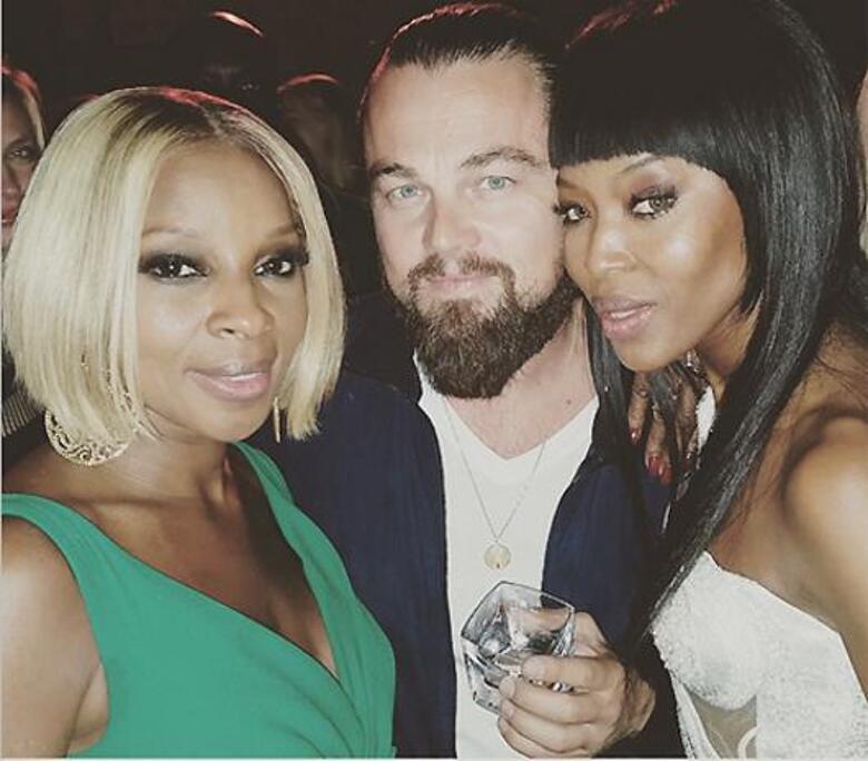 Леонардо Ди  Каприо, Мэри Джей Блайдж и Наоми Кэмпеблл. Фото: Instagram.com/iamnaomicampbell.