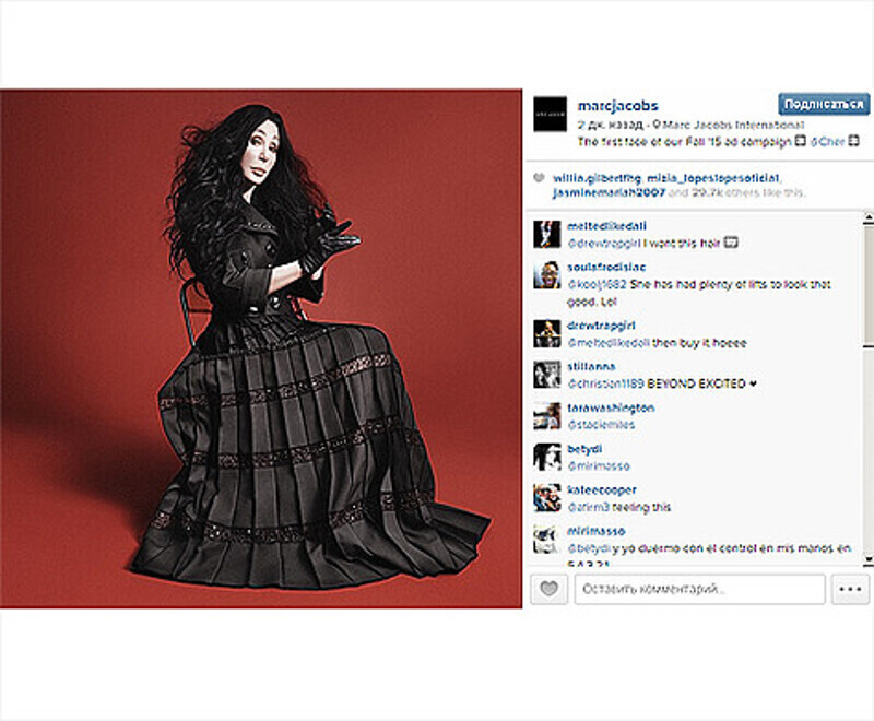 Шер стала лицом новой коллекции Марка Джейкобса. Фото: Instagram.com/marcjacobs.