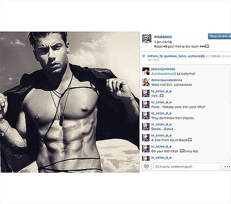 Мадонну привел в восторг снимок обнаженного торса мужчины-модели Андреа Денвера. Фото: Instagram.com/madonna.