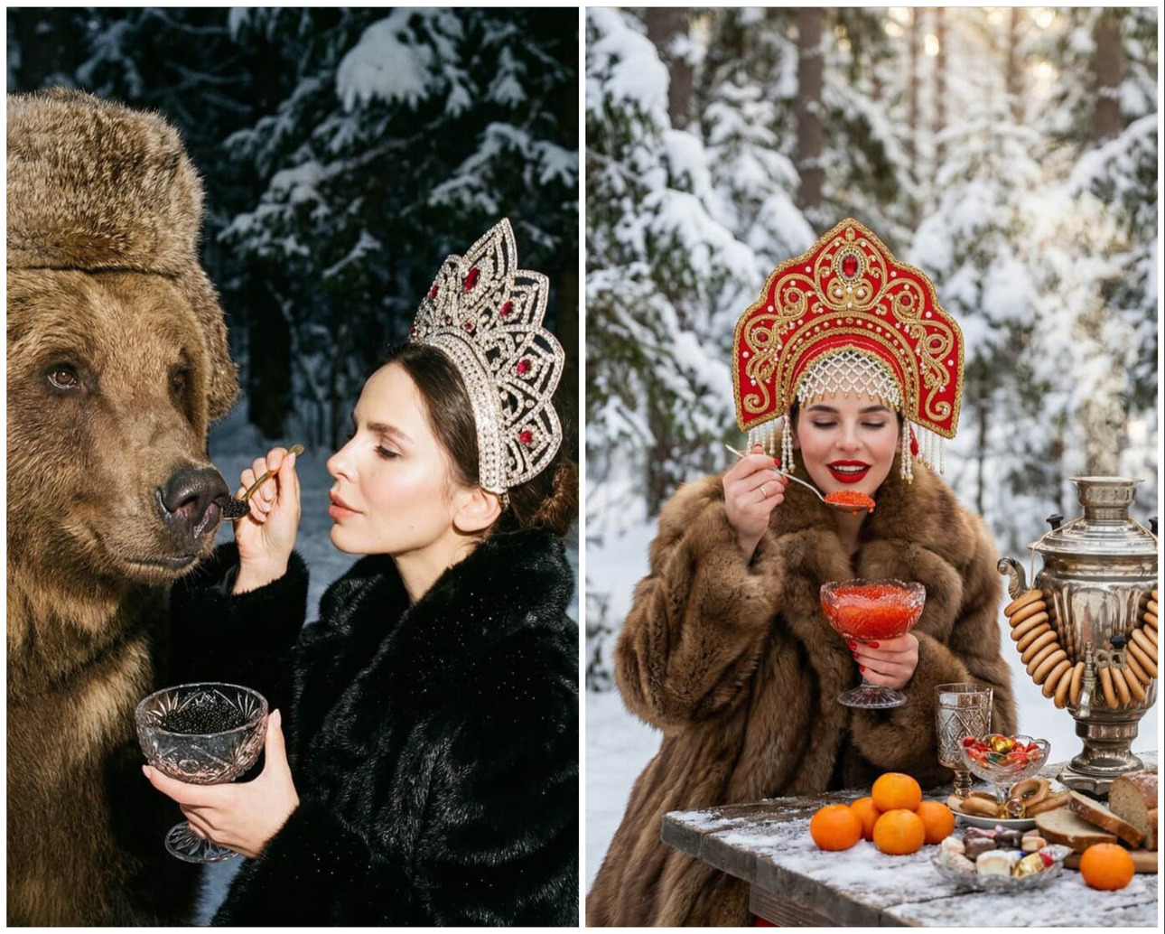 Лиза Моряк устроила ИИ-фотосессию в&nbsp;русском стиле с&nbsp;медведем и&nbsp;черной икрой